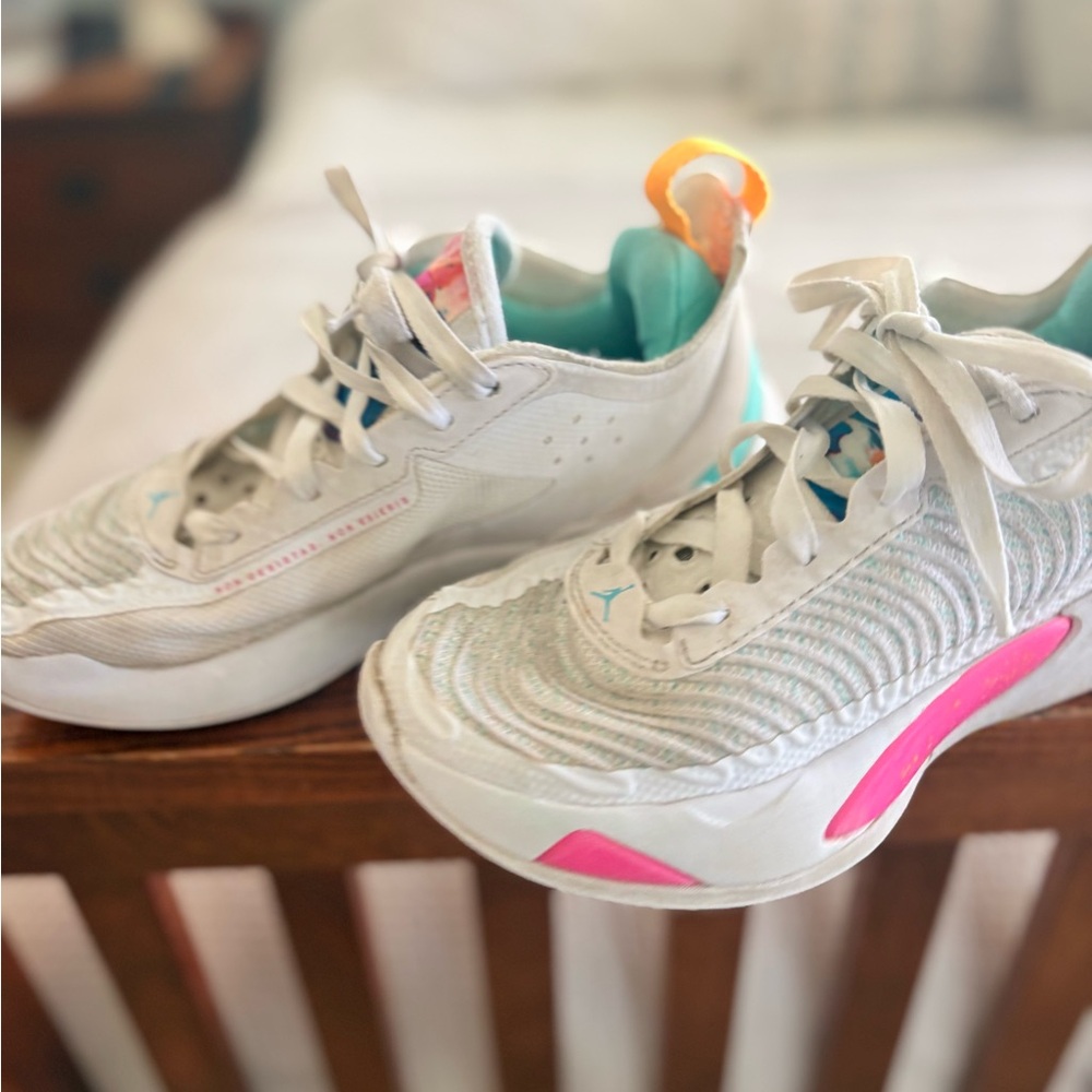 Jordan "Luka Doncic" kids White Sneakers with Pink & Teal Accents